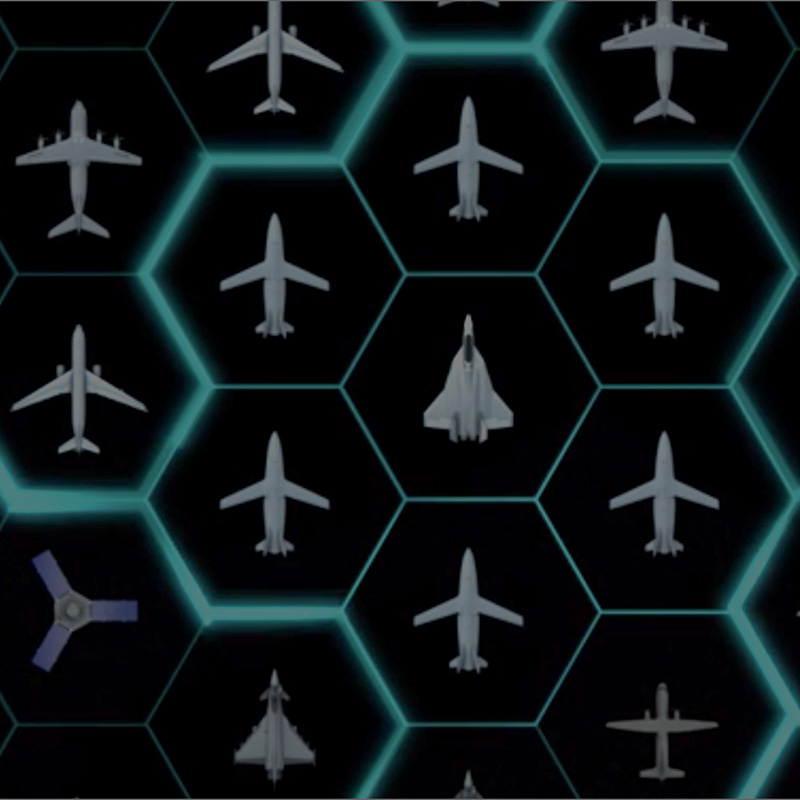 Illustration des FCAS Systems mit Flugzeug-Symbolen in einem Raster